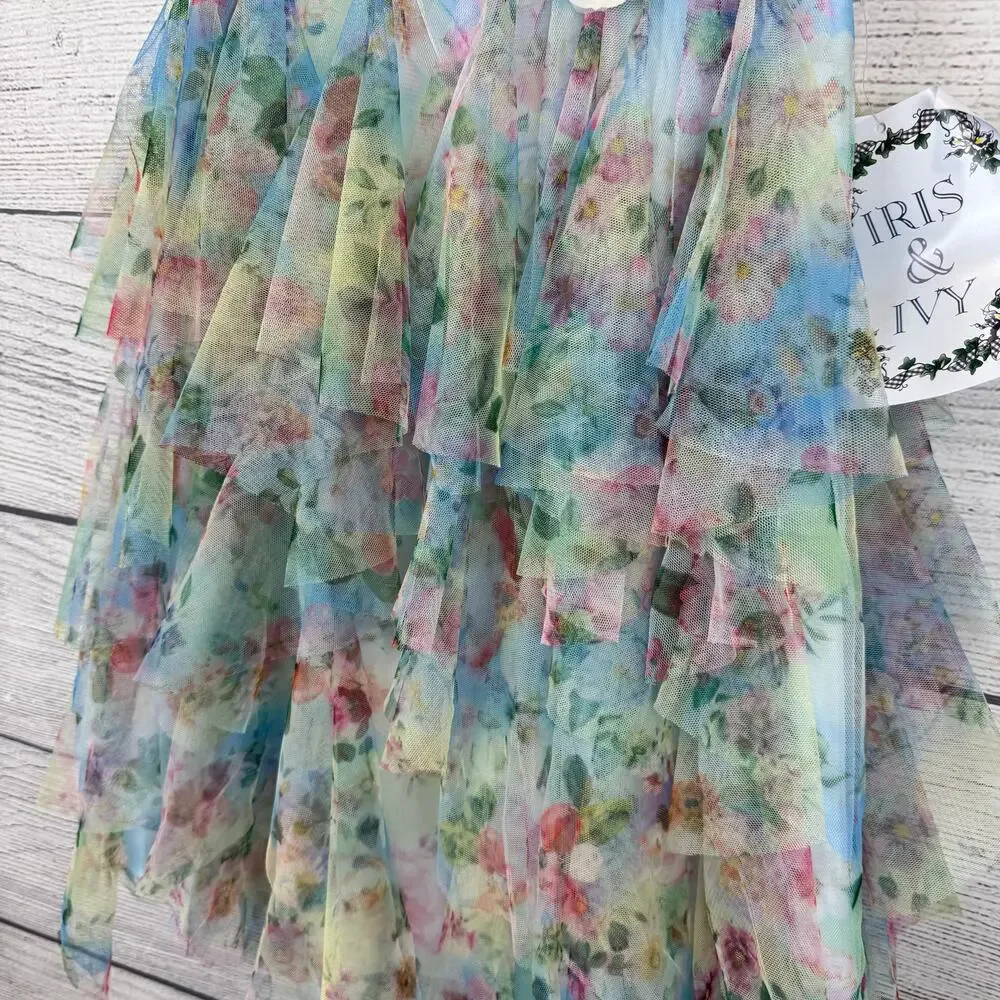 Iris & Ivy Girls Spring Easter Colorful Cascade Floral Tiered Party Dress Size 6